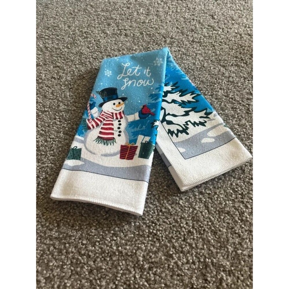 Let It Snow Snowman Kitchen Dish Towel Winter Christmas Tea Towel